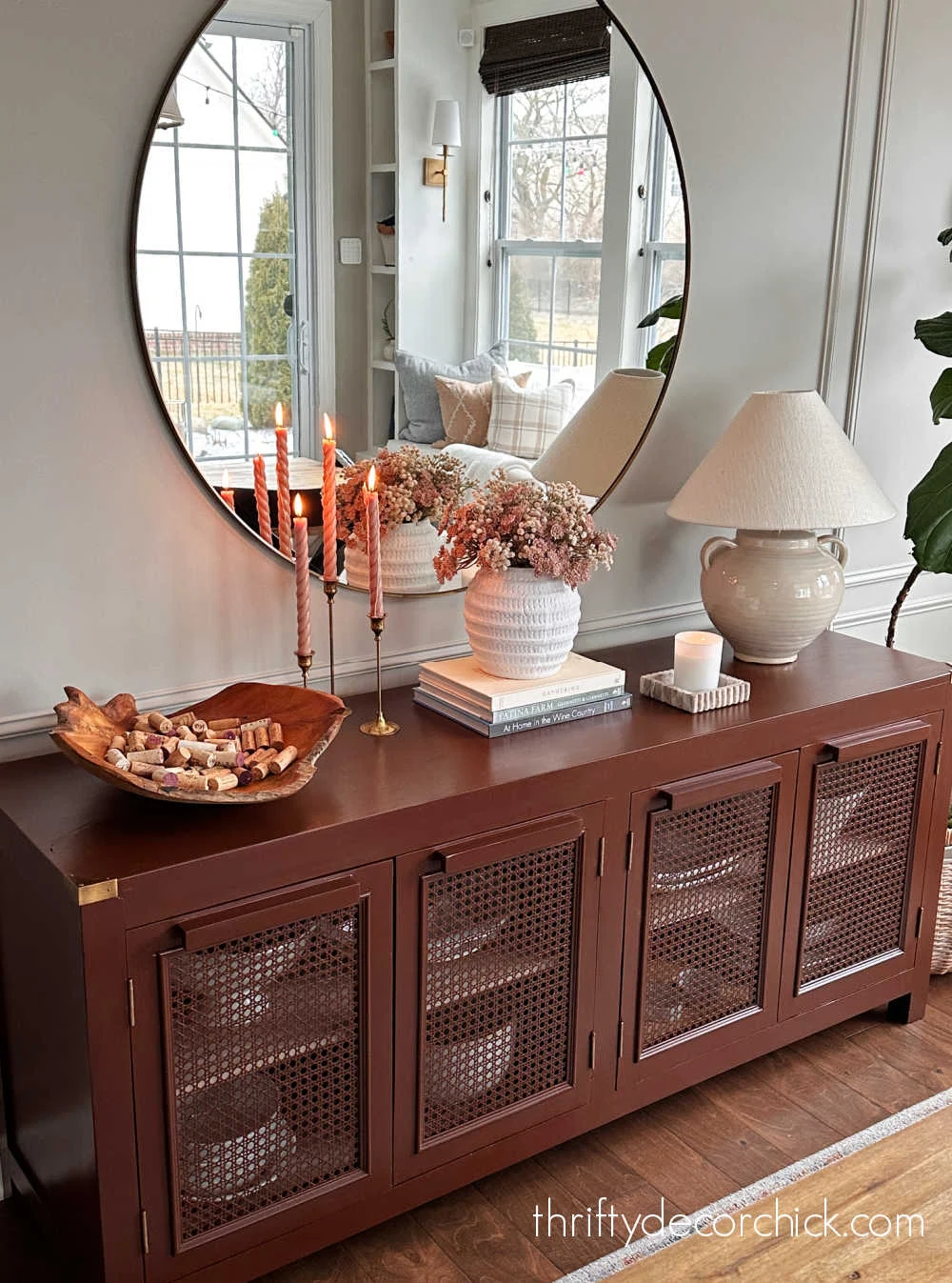 dark burgundy painted buffet